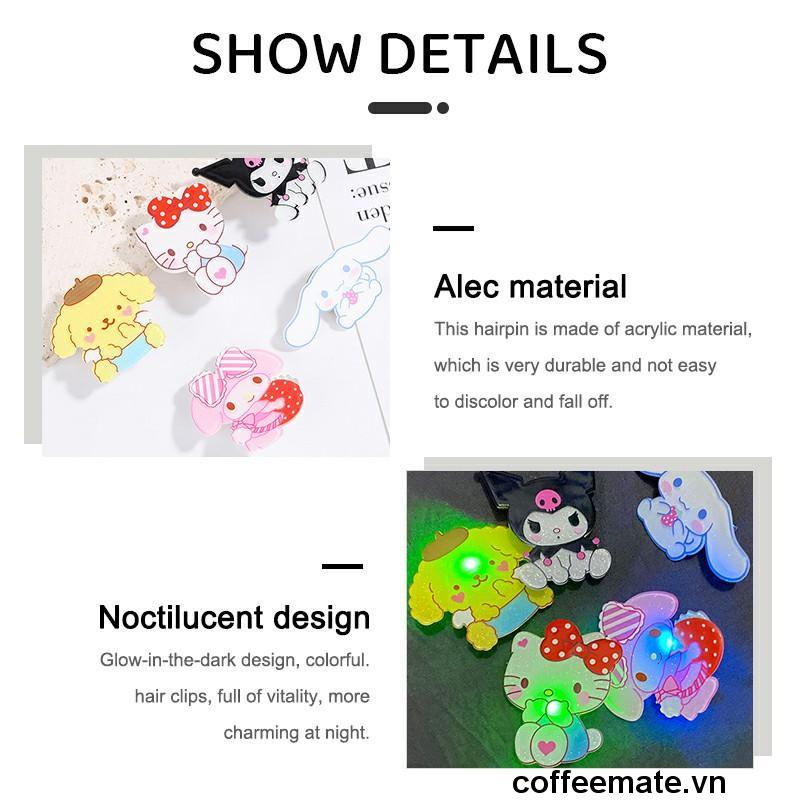 ⚡Kẹp Tóc / Kẹp Tóc Hoạt Hình Sanrio Kulome / Cún / Hello Kitty Bằng Acrylic Phát Sáng Phong Cách Hàn