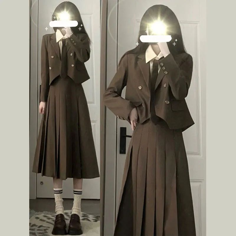 áo khoác nữ form rộng dày hàn quốc Bộ Áo Khoác Vest + Cà Vạt + Chân Váy Xếp Ly Đơn Giản Thời Trang Mùa Thu Mới 2022 Cho Nữ