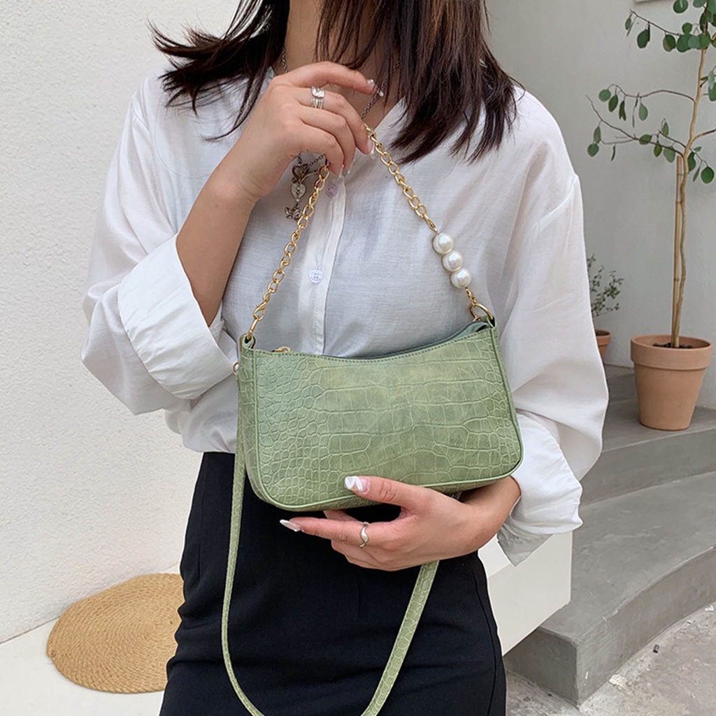 Có thể bán buôn Túi Đeo Vai Vintage Có Dây Kéo Trang Trí Ngọc Trai Nhân Tạo Thời Thanh Lịch Xách Nữ Bằng Da PU Ilikebag Hàng giao ngay