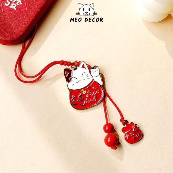 Dây treo,móc điện thoại,móc khoá hình mèo thần tài mini, may mắn, phong thủy