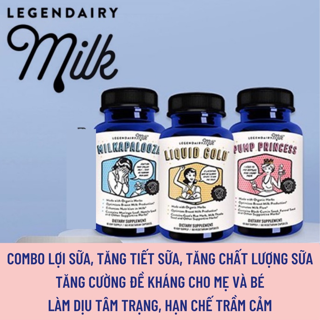 Viên uống lợi sữa hữu cơ Legendairy Milk tăng kích sữa và chất lượng sữa mẹ 60 viên.