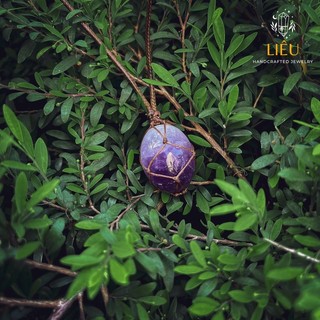 Vòng cổ thach anh Tím - Amethyst tết dây Macrame
