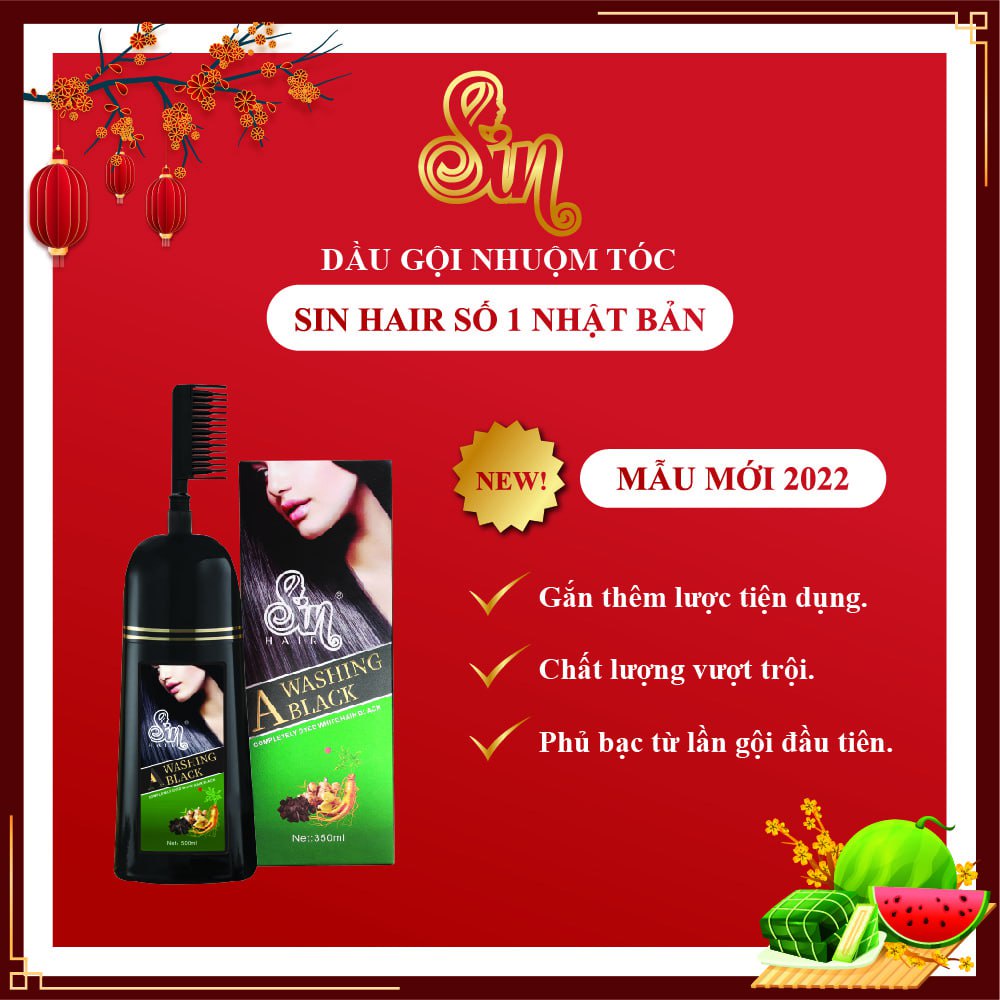 Dầu gội phủ bạc sin hair màu đen không hoá chất, phủ bạc ngay lần đầu tiên chai 500ml