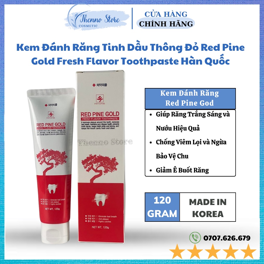 Kem Đánh Răng Tinh Dầu Thông Đỏ Red Pine Gold Fresh Flavor Toothpaste Hàn Quốc, Tuýp 120g