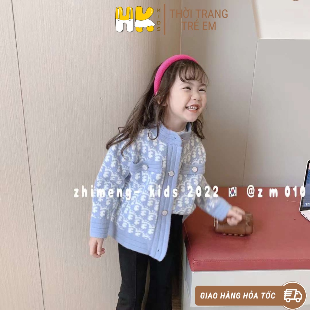Áo khoác len cho bé gái HK KIDS, áo len dài tay kèm nơ chất len cao cấp cho bé mặc mùa đông sz 5-10 tuổi (mã 406)