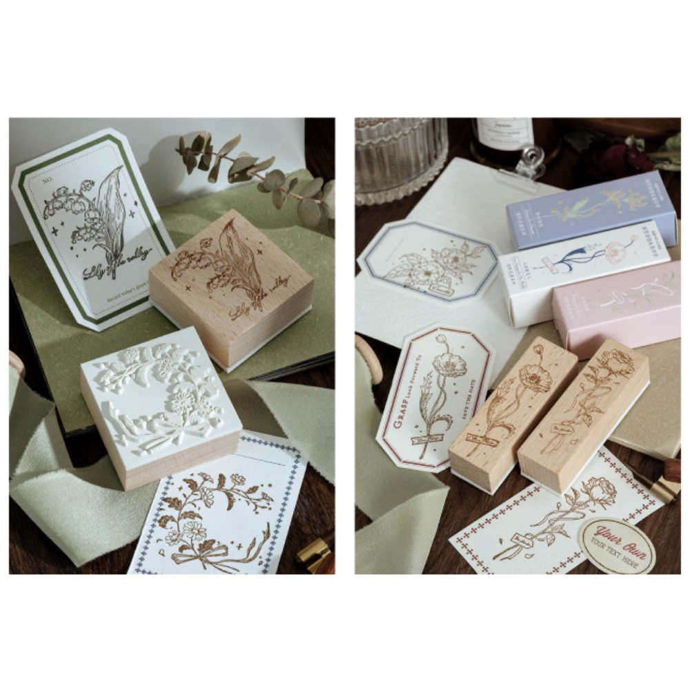 Con dấu gỗ trang trí FOUR WILD FLOWERS Series