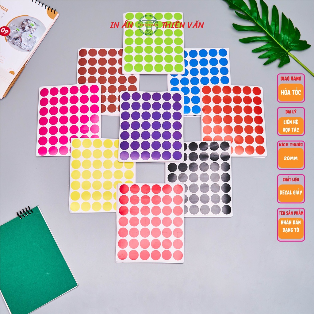 Combo 420 Tem Tròn Chấm Bi, Tem Phân Loại, Tem Đánh Dấu 20mm (2Cm) Nhiều Màu - Thiên Văn