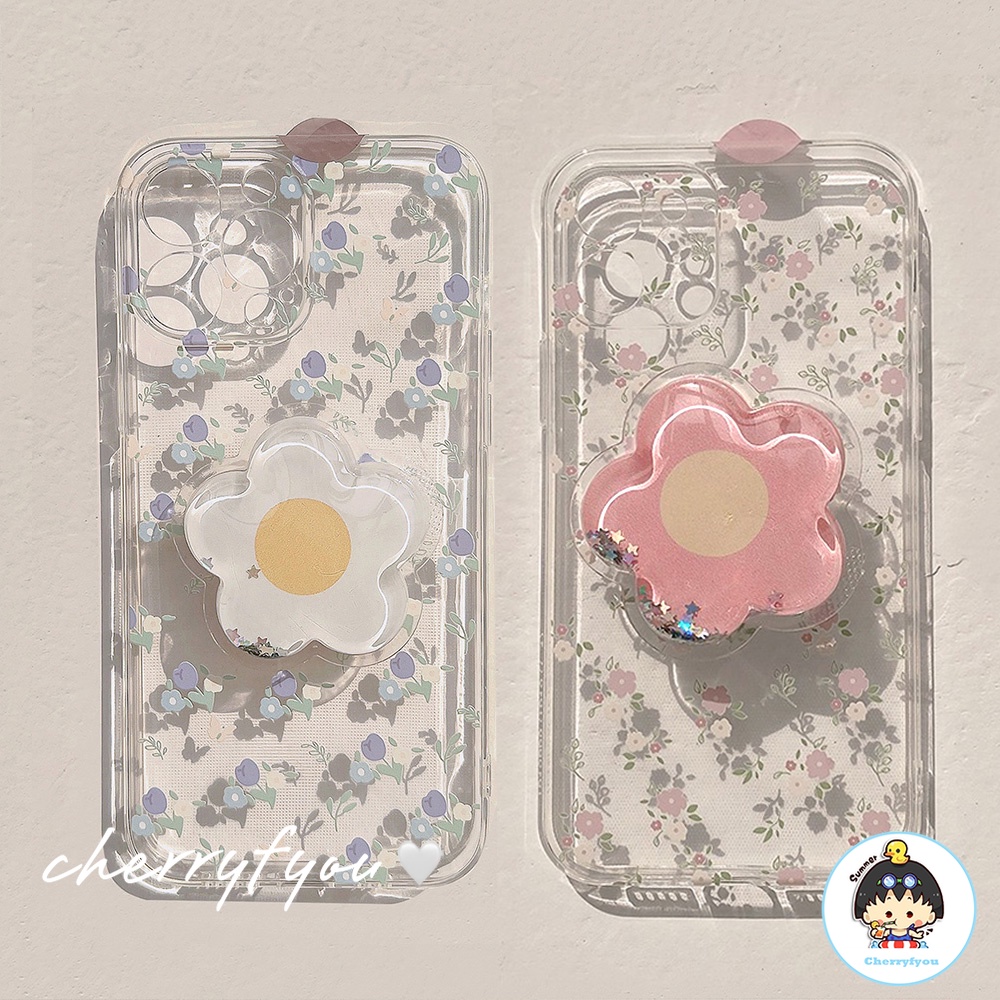 Ốp Điện Thoại tpu Mềm Chống Trầy Xước Hình Hoa Mùa Hè Màu Xanh Dương Có Giá Đỡ Cho iphone 15 11 12 13 14 pro max