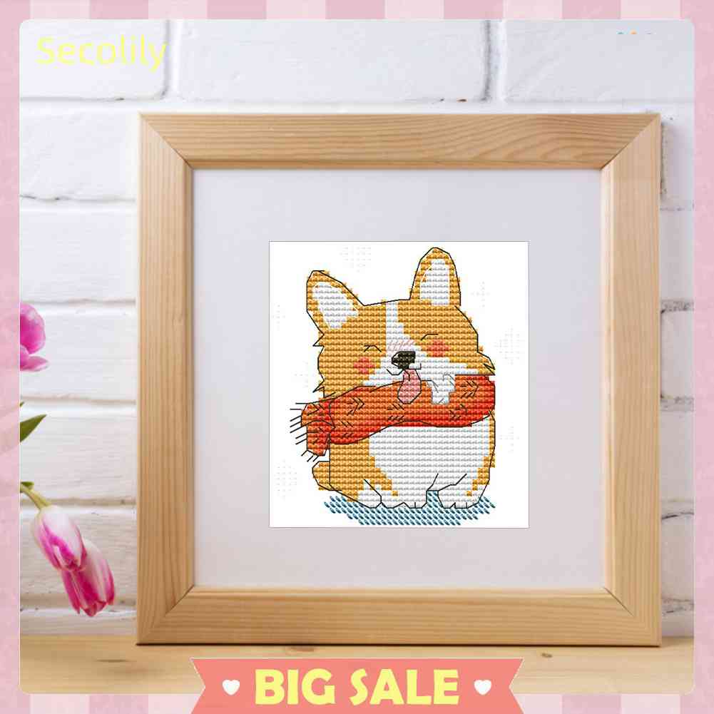 Mới Bộ Tranh Thêu Chữ Thập 14CT DIY Hình Chú Chó Cười Đang Cười