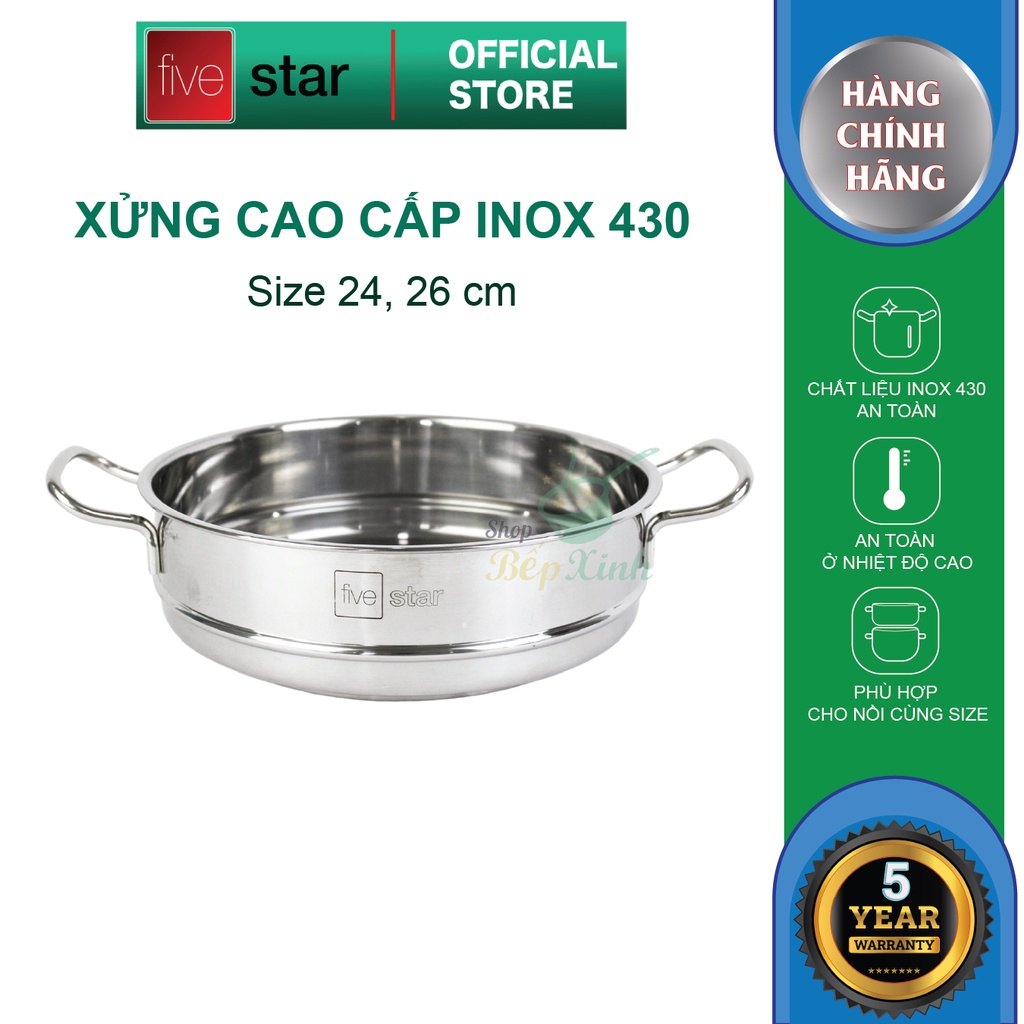 Xửng hấp inox 430 FiveStar Standard 2 quai không nắp ( 24cm / 26cm / 28cm / 30cm / 32cm )