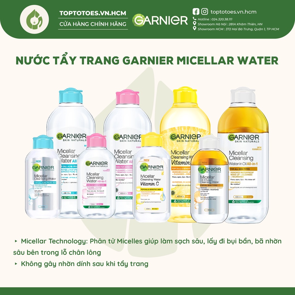 Nước tẩy trang Garnier Micellar Water tẩy sạch êm dịu cho mặt-mắt-môi