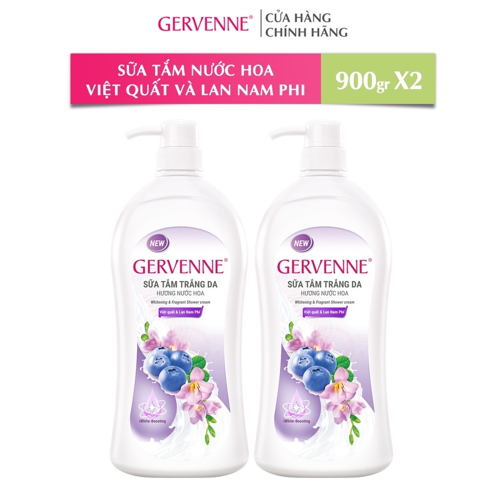 [HB GIFT] Combo 2 Sữa tắm trắng da hương nước hoa Gervenne Việt Quất và Lan Nam Phi 900g/chai