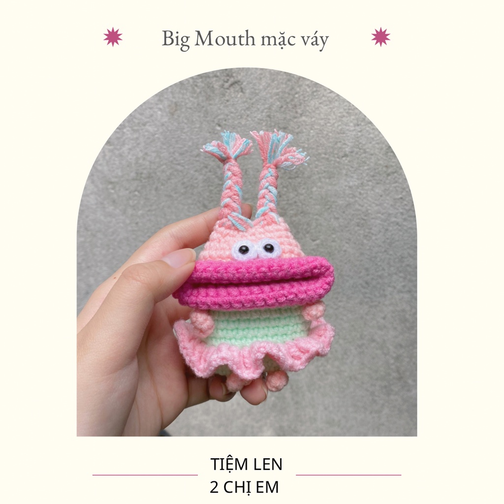 Case Airpod 1/2/3/pro bằng len - Vỏ bảo vệ tai nghe Airpod 1/2/3/pro hình Big Mouth mặc váy