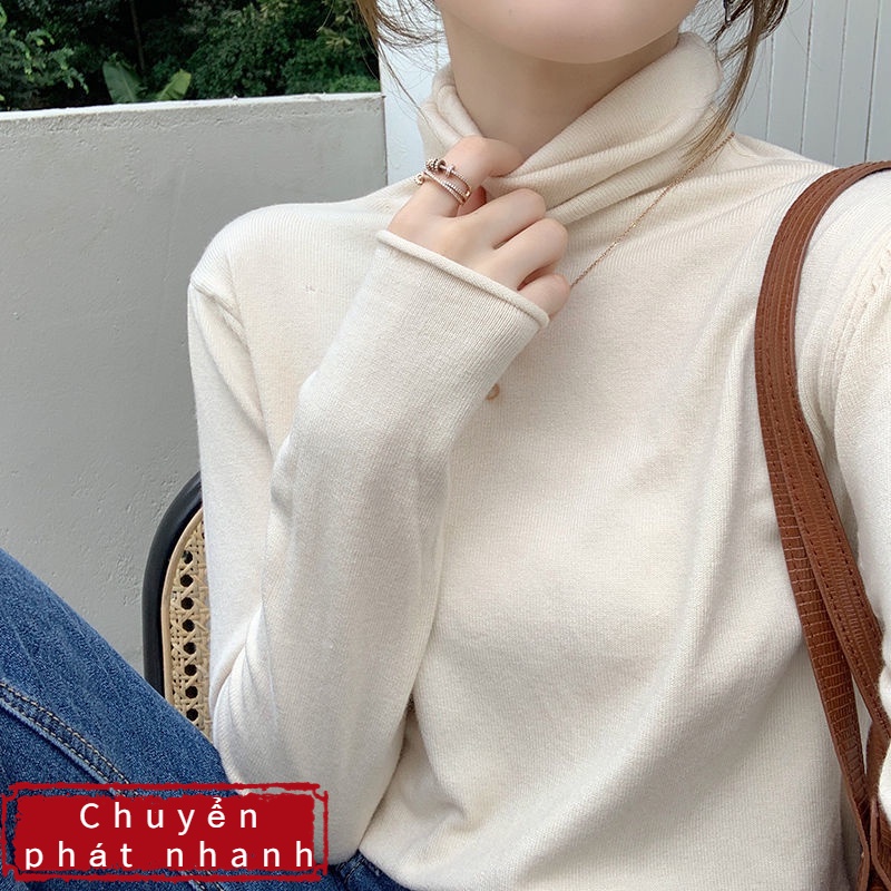Áo sweater Dệt Kim Cổ Lọ Dáng Ôm Màu Trắng Đen Thời Trang Thu Đông 2023
