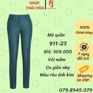 Quần tây Thái Hòa màu xanh rêu chất vải co giãn nhẹ 911-23