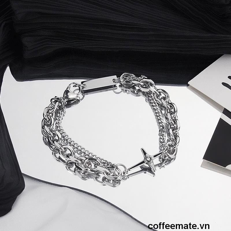 【coffeemate】⚡ Vòng Tay Bạc Thiết Kế Tối Giản Thời Trang Phong Cách Hip hop Punk Đường Phố Hàn Quốc
