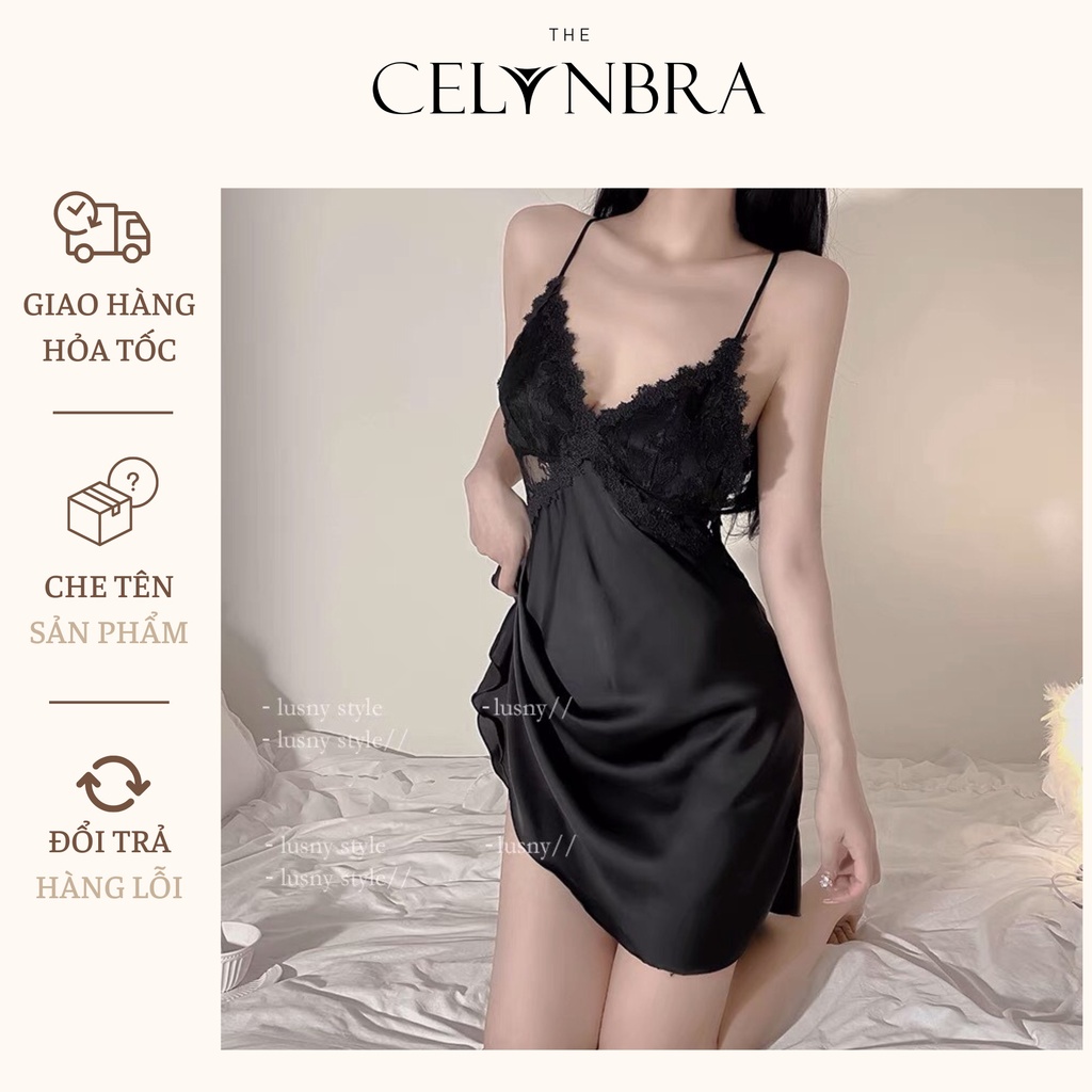 Váy ngủ lụa ren ngực sexy dây chéo lưng gợi cảm THE CELYNBRA - V54