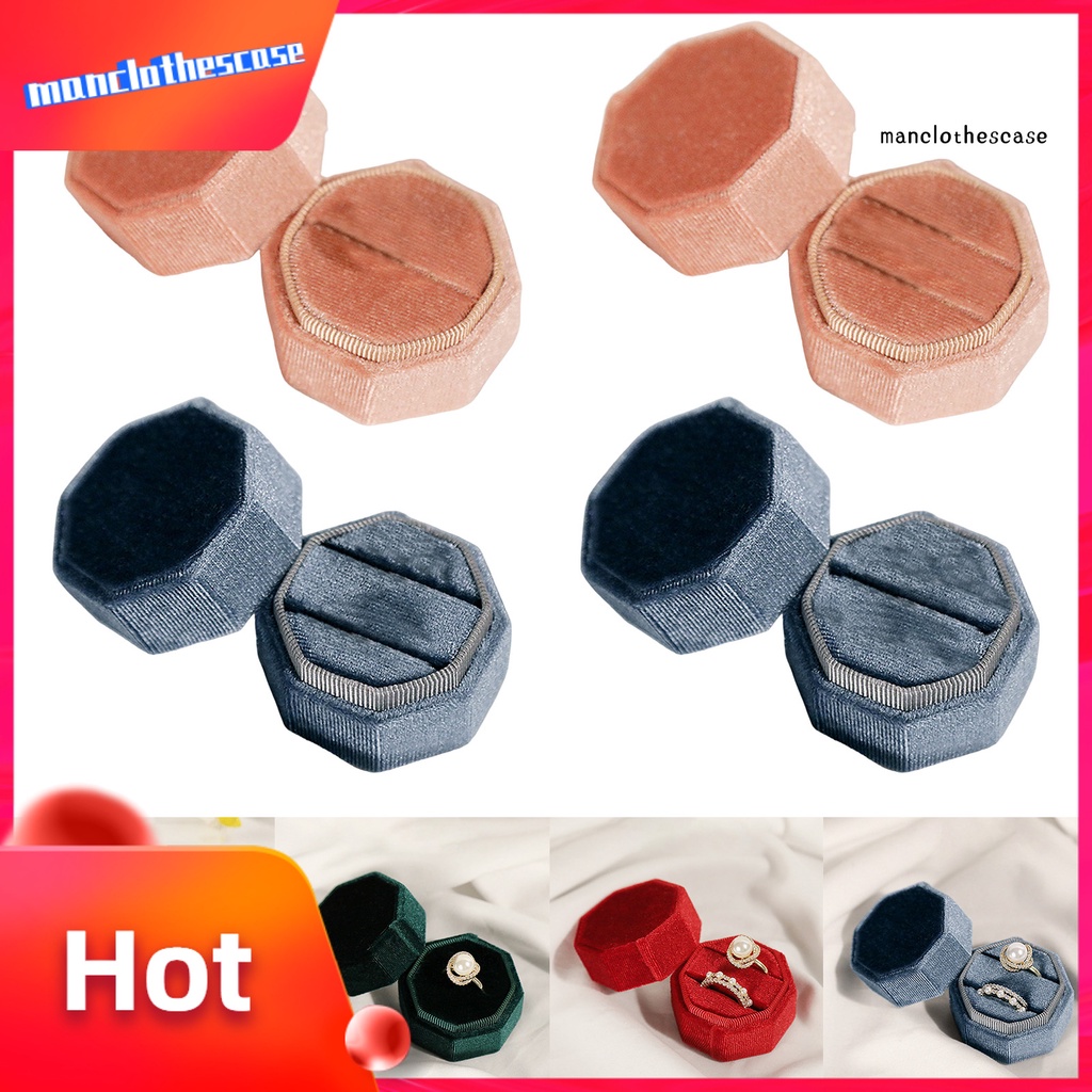 Mccz- Hộp Đựng Nhẫn Cưới Bằng Vải Nhung Kẻ Ngắn Hình Bát Giác Có Nắp Phong Cách Hàn Quốc Thanh Lịch Dành Cho Cặp Đôi Ngày Valentine