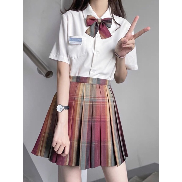 YAS0256-Chân váy xếp ly JK lá phong đỏ