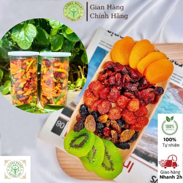 Trái Cây Sấy Dẻo Không Đường 500g ANBEE HEART Mix loại trái cây Dâu Tây,Kiwi,Nam Việt Quất,Mơ,Nho xoài Hoa quả sấy dẻo
