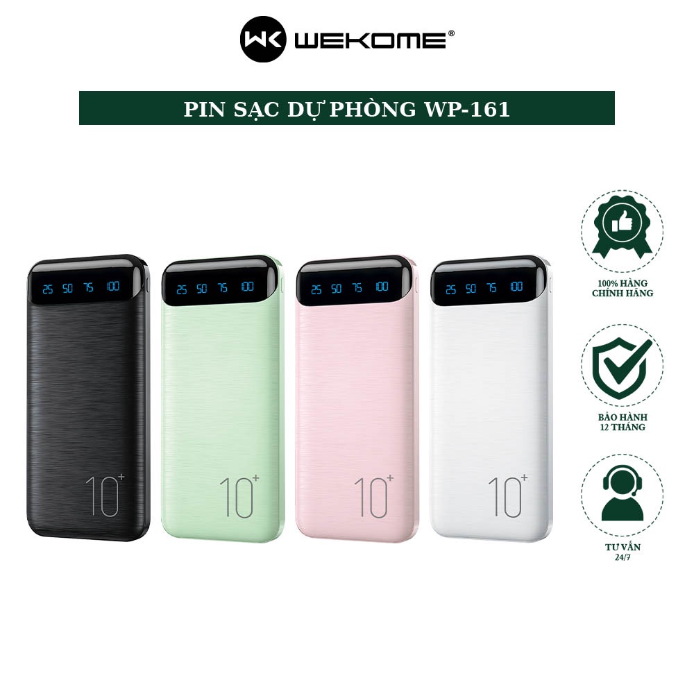 PIN SẠC DỰ PHÒNG 10000MAH WEKOME WP-161 TÍCH HỢP ĐÈN LED HÀNG CHÍNH HÃNG ( Tặng kèm cáp sạc ngắn )