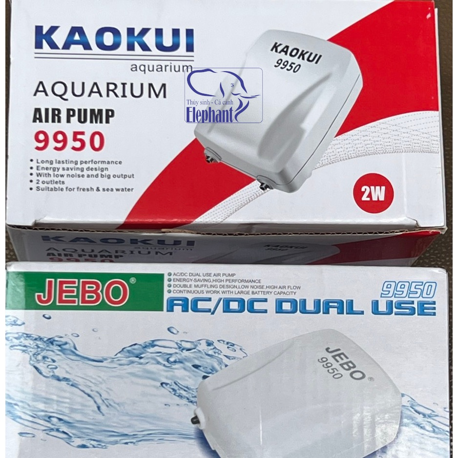 Máy oxy tích điện 2 vòi ĐỀ PHÒNG CÚP ĐIỆN JEBO, KAOKIU 9950 thích hợp cho hồ cá cảnh, hồ thủy sinh và đi câu cá