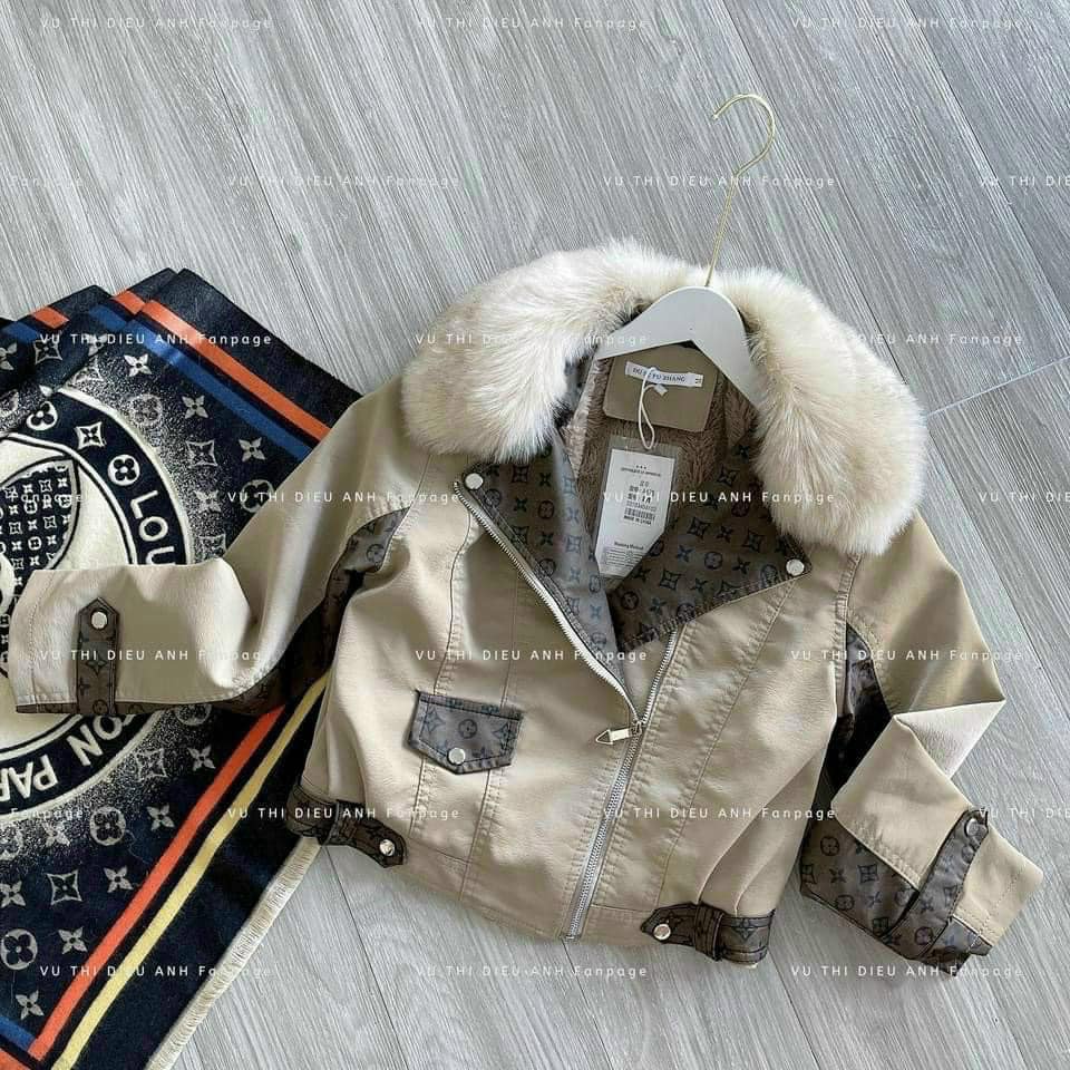 Áo khoác da nữ cổ lông họa tiết LV cao cấp SHOPSIEURE88
