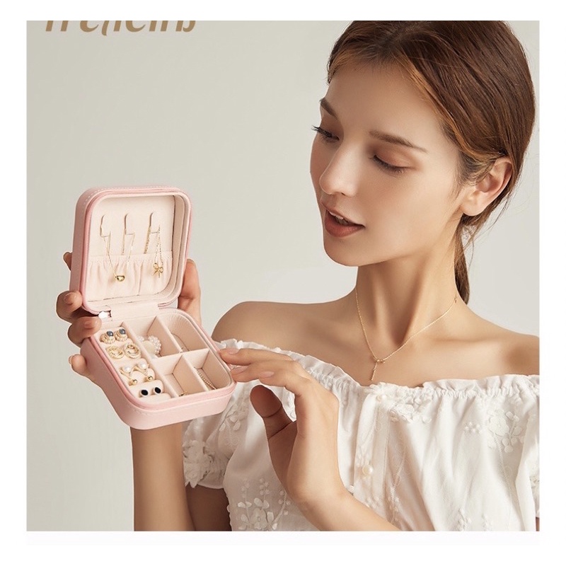 Hộp đựng trang sức mini nhiều ngăn Đồ để bông tai để nhẫn và dây chuyền Hộp nữ trang có khóa kéo màu sắc tinh tế