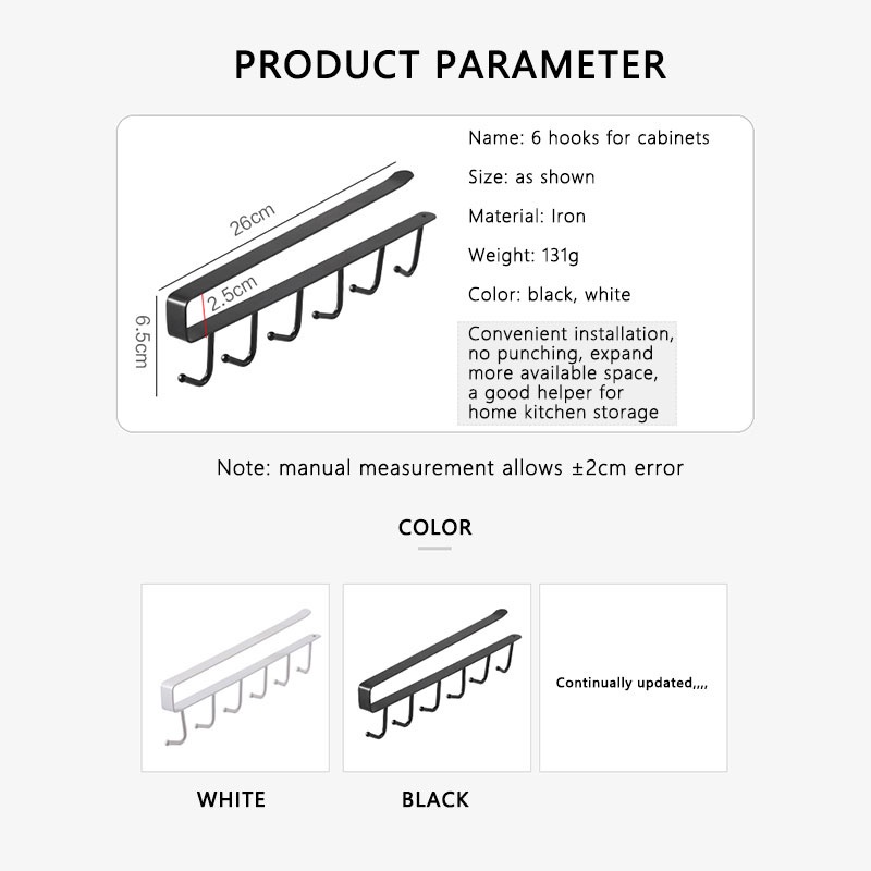 Giá Treo 6 Móc Đa Chức Năng Dùng Cho Tủ Quần Áo, Nhà Bếp