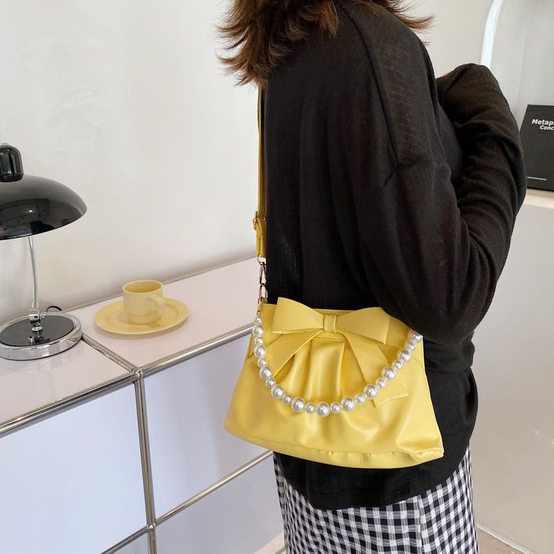 Túi Xách Đeo Dưới Cánh Tay / Đeo Một Bên Vai Xếp Ly Đính Ngọc Trai Cao Cấp Phong Cách Mới Hợp Thời Trang