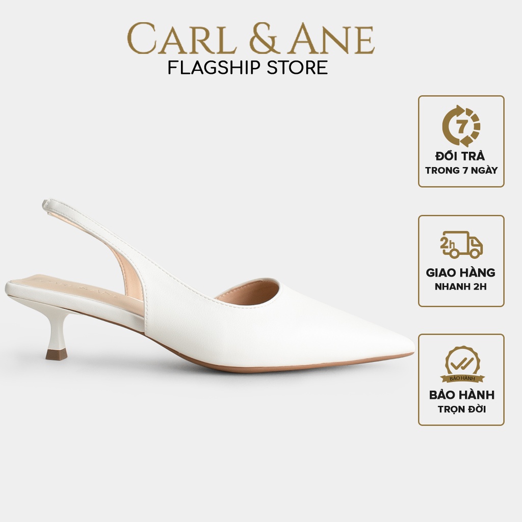 Carl & Ane - Giày cao gót nữ dáng Slingback mũi nhọn phong cách thanh lịch màu trắng - CL037