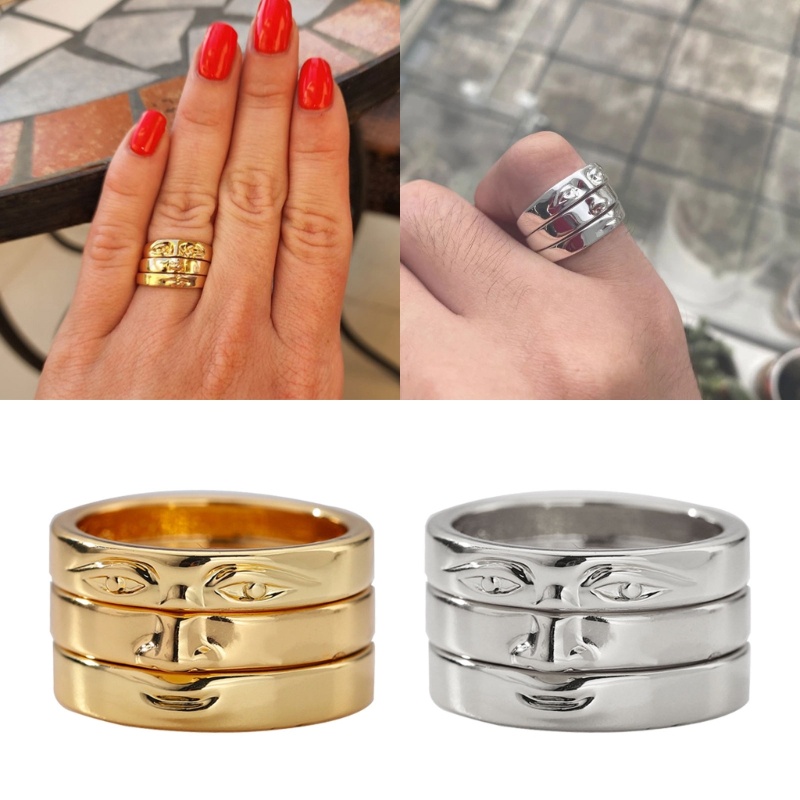 Bộ 3 Nhẫn Xếp Chồng Lên Nhau Hình Mặt Cười Vui Nhộn Thời Trang Cho Nữ