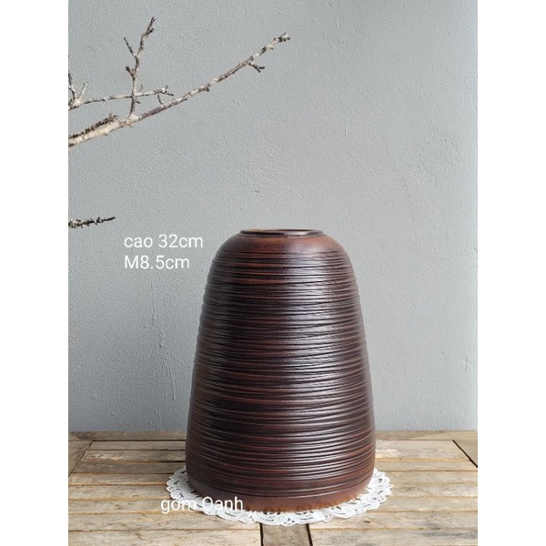 Bình hoa men nâu mộc ganh ngang gốm Bát Tràng cao cấp loại 1