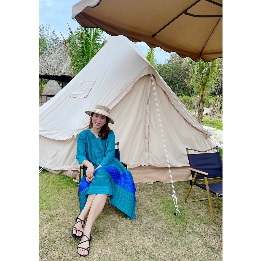 (HÀNG SẴN) Đầm lò xo cao cấp loại 1 có dây rút eo tùy chỉnh, Váy midi tay lỡ cổ V sang trọng freesize đến 80kg