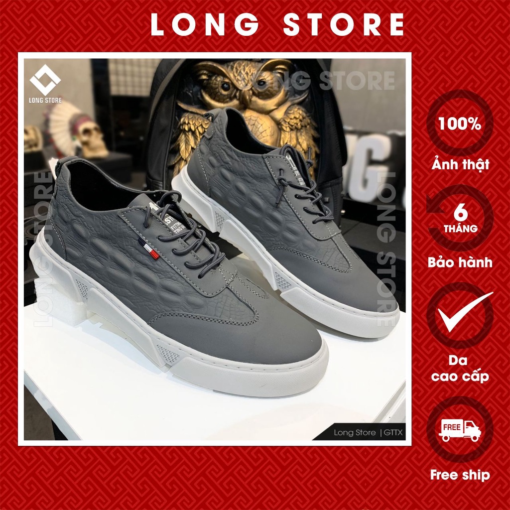 Giày thể thao nam đẹp dập vân nổi sneaker đế cao chất da cao cấp tăng chiều cao 3cm LONGSTORE GTTX