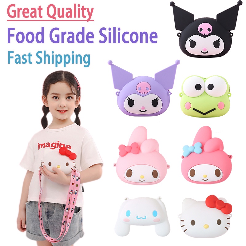 Túi Đeo Chéo Bằng Silicon Họa Tiết Hoạt Hình Sanrio Kuromi Dễ Thương Kèm Dây Đeo Vai Cho Trẻ Em