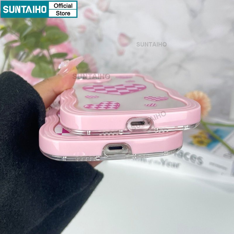 Suntaiho Ốp lưng iphone họa tiết trái tim caro thích hợp cho iPhone 14 Pro 11 Pro Max 12 13 Pro XR XS Max 7 Plus 8 Plus