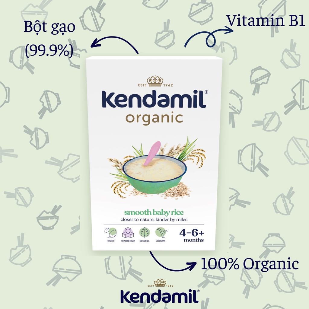 [DATE NGẮN] Bột Ăn Dặm Dinh Dưỡng Cho Bé Từ 4 Tháng Tuổi Kendamil Vị Gạo Organic - 120g