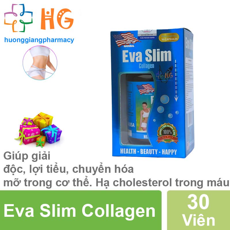 Eva Slim Collagen chuyển hóa mỡ trong cơ thể hạ Cholestrerol Hộp 30 viên