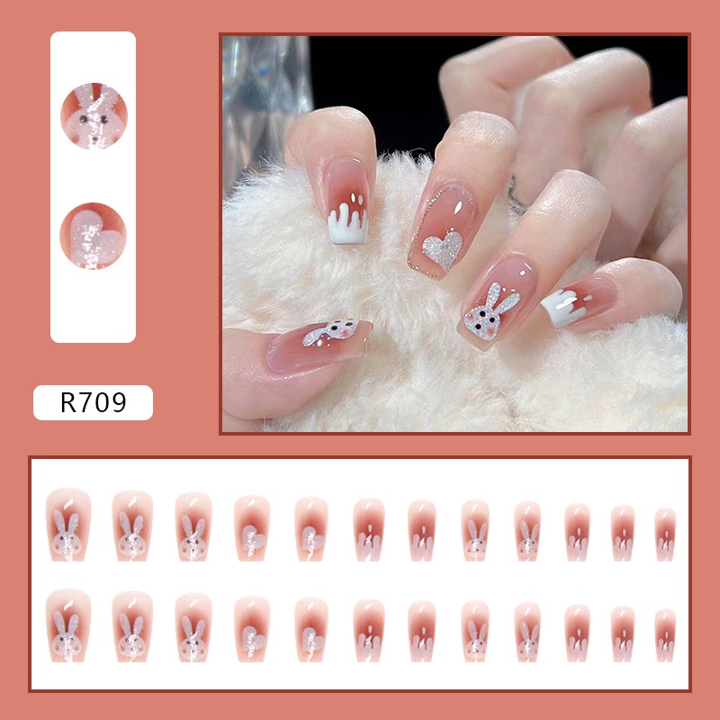 Hộp 24 Móng Tay Giả Hình Thỏ Màu Hồng Dễ Thương R709