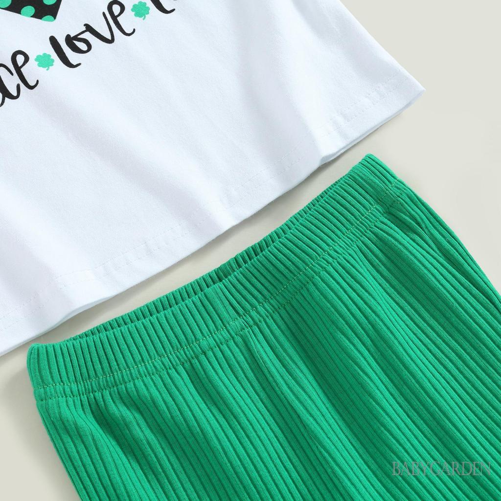 Set Áo Thun Ngắn Tay In Chữ + Quần Ống Loe Co Giãn Thời Trang Cho Bé Gái 6 Tháng-4 Tuổi