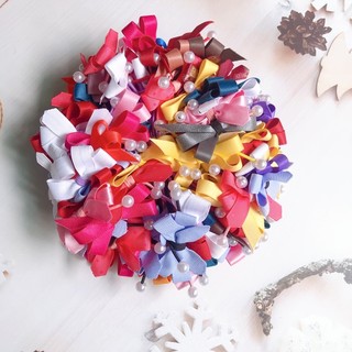 Set 100 Dây cột tóc nơ ngọc nhỏ nhiều màu Xưởng cột tóc Morish