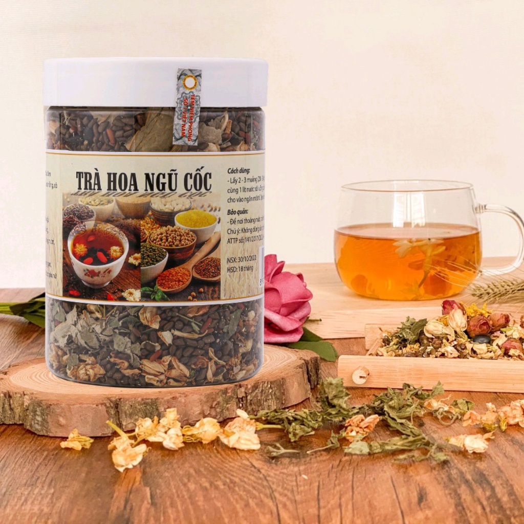 Combo 2 hộp Trà Hoa Ngũ Cốc thảo mộc thanh nhiệt cơ thể, trà giảm cân lợi sữa gạo lứt xạ đen mát gan giải độc