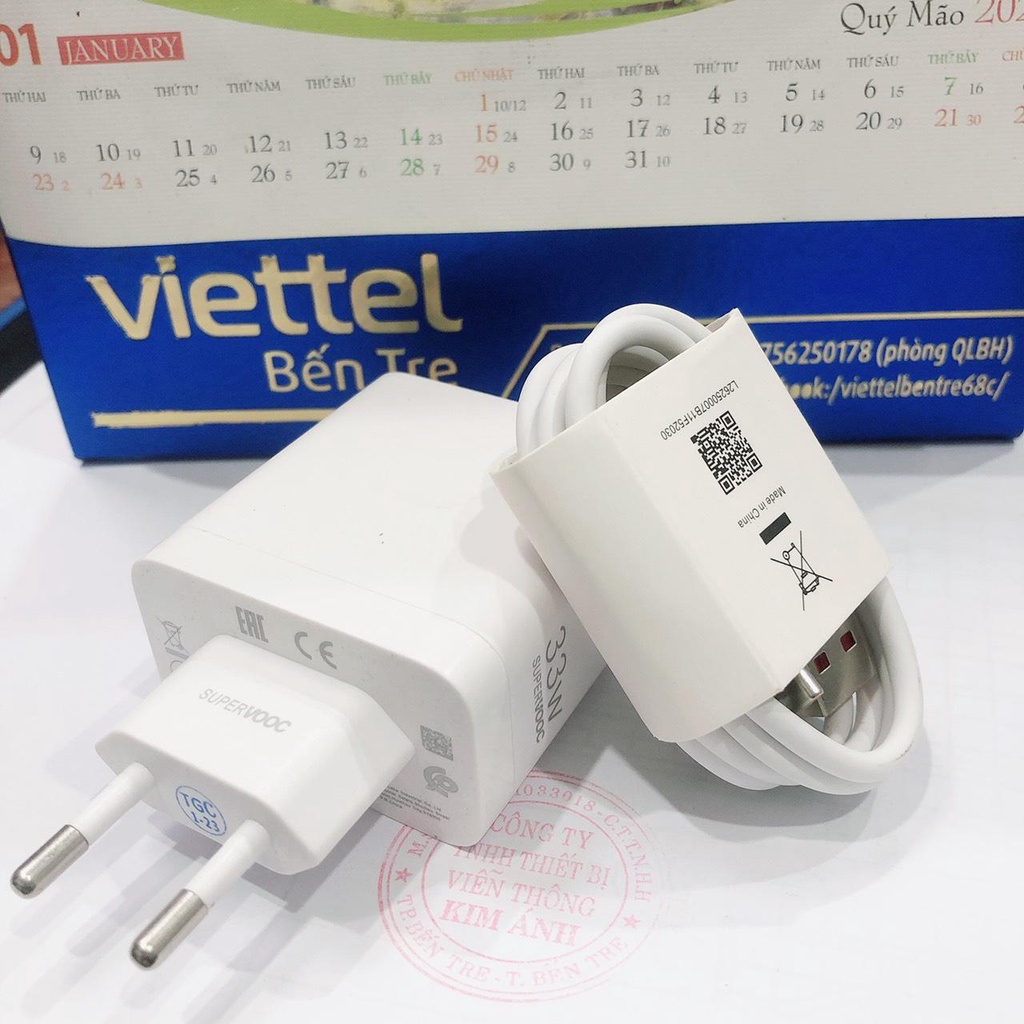 Bộ sạc nhanh Oppo SUPER VOOC - Cóc 33W Cáp 6A, lõi màu cam Zin máy, hàng chính hãng bảo hành 12 tháng