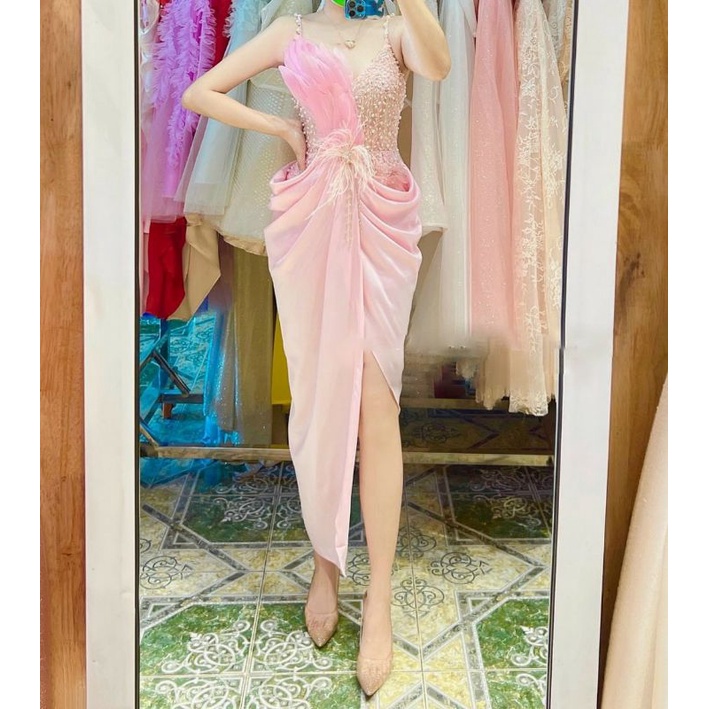 Đầm body dư tiêc đính đá lông vủ