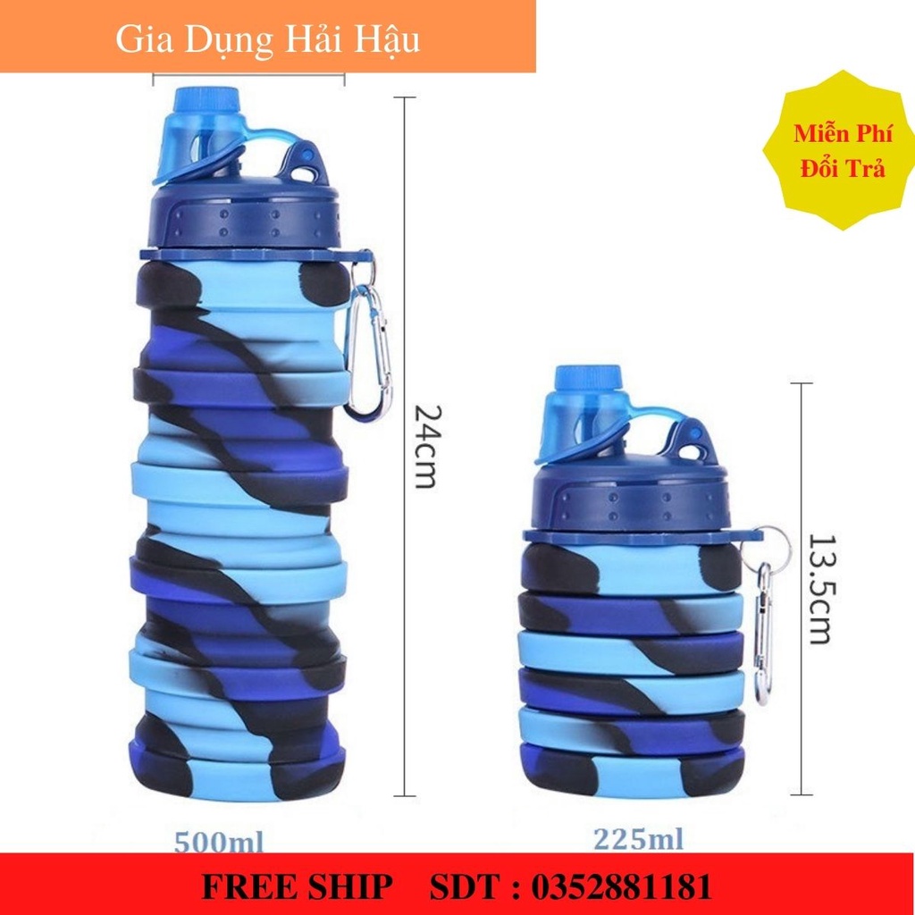 Bình nước gấp gọn. Bình đựng nước gấp gọn Silicone dung tích 500ml
