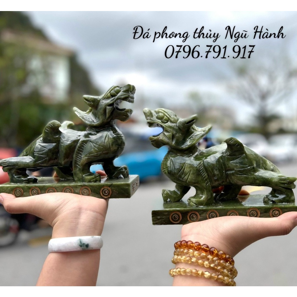 Cặp tỳ hưu phong thủy đá Serpentine ấn độ - dài 18cm & 20cm