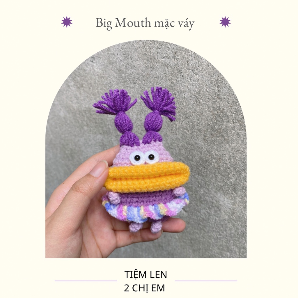 Case Airpod 1/2/3/pro bằng len - Vỏ bảo vệ tai nghe Airpod 1/2/3/pro hình Big Mouth mặc váy