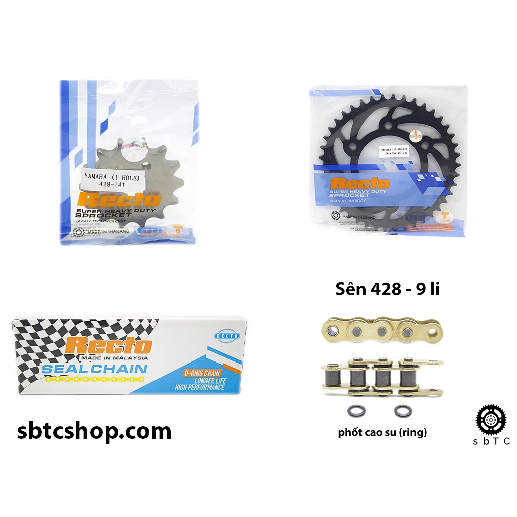 NSD Nhông sên dĩa RECTO phốt cao su vàng Exciter 150 chính hãng