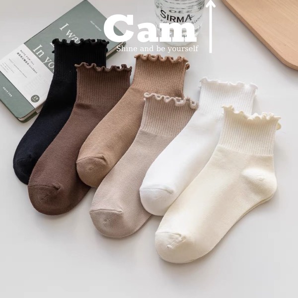 Tất cổ lửng nữ tiểu thư vớ cổ bèo nhún camel lolita ulzzang style hàn quốc vớ cao cổ lửng nữ cam cam vintage